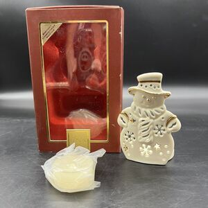 Lenox Bright Christmas Snowman Votive Tealight Holder Ivory Gold Trim
